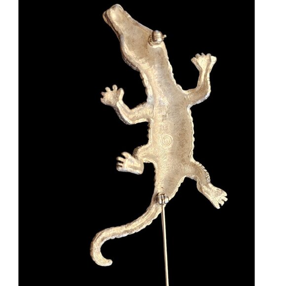 Vintage Crocodile Brooch Pin - Silver Tone Metal - For Reptile Enthusiasts - Picture 6 of 11